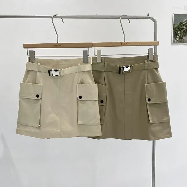 Jupes mini jupe pour femmes poches de ceinture A-Line Spring Color Streetwear Japan Style High Taist Cargo Summer Drop