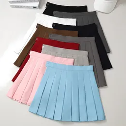 Jupes mini jupe d'été falda tableada bleu taille haute taille plissée rose coréen de style coréen uniforme pour les femmes