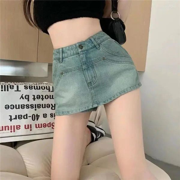 Faldas mini faldas femeninas vintage vintage denina de cintura corta pantalones cortos femenino sexy envoltura cadera y2k jean