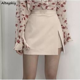 Jupes Mini femmes irrégulière solide Sideslit extensible Style coréen à la mode Chic OL taille haute femme bas printemps automne 230302