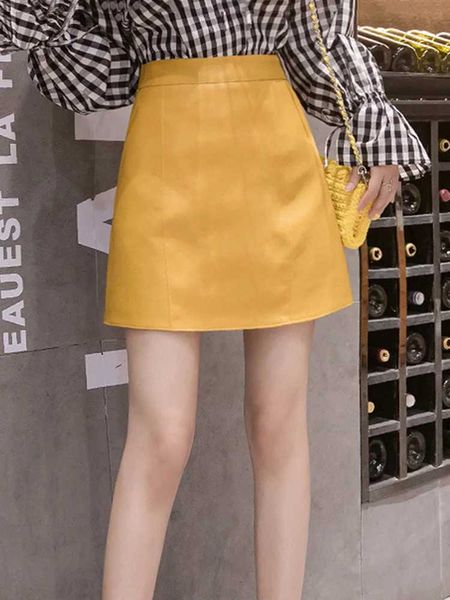 Jupes mini-jupe couleur solide femme élastique crayon club cuir club vêtements de mode shorts en gros printemps décontracté noir punk fille s2452933