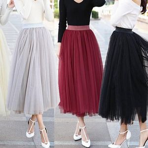 Rokken bescheiden enkellengte rok zachte tule taille band 3-4 cm zwart zilveren durf rood of beige kleur lang voor dameskirts