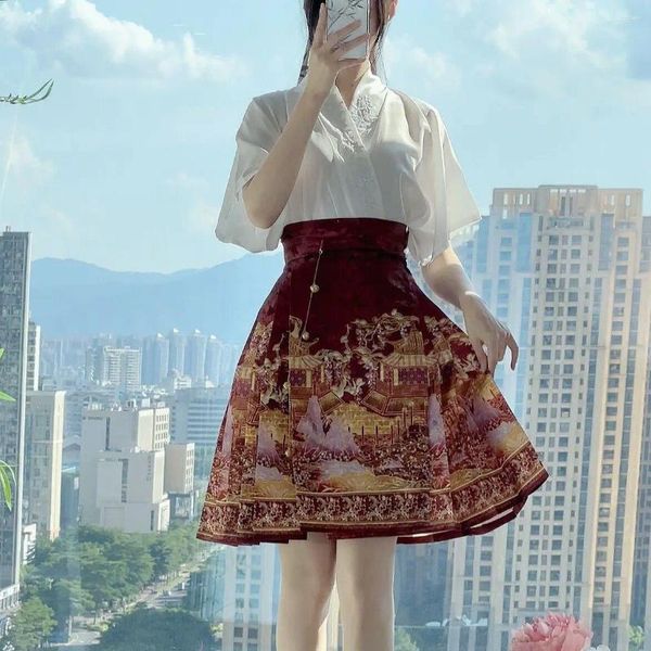 Jupes modifiées hanfu demi-jupe décontractée chinois style street été femme belle à la mode lorgon à taille haute rétro