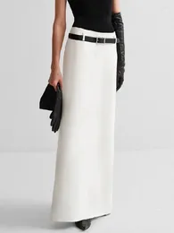 Faldas modigirl urban elegante blanco blanco elegante recta 2024 verano simple cintura alta larga para mujeres