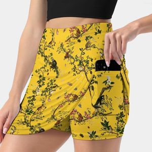 Jupes Monkey World Jaune Femme Jupe Mini A Line Avec Hide Pocket Flower Plant Nature Floral Exotic