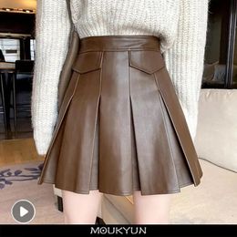Jupes MOUKYUN été femmes jupes en cuir plissées mode coréenne dames a-ligne jupe courte femme taille haute PU jupes Streetwear 231129