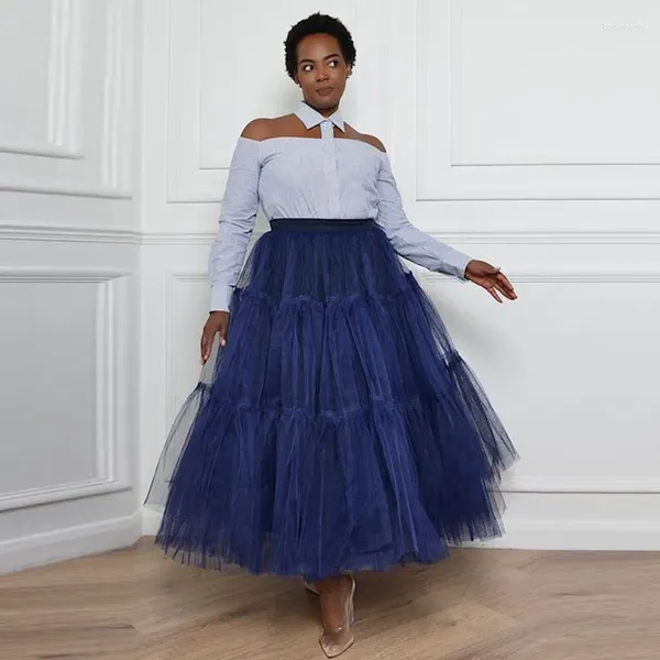 Jupes bleu marine Tulle Jupe femmes froncé robe de bal fête de bal sur mesure couleur et longueur Jupe taille élastique Saias mariage