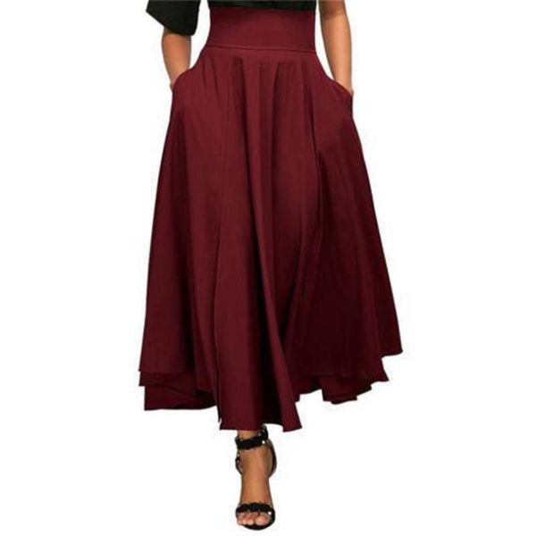 Jupes Nducjsi taille haute Maxi jupe longue évasée plissée élégante mode femmes poches gitane lâche arc streetwear