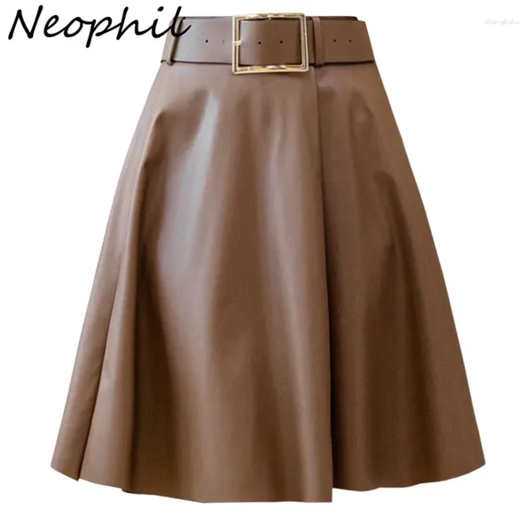 Faldas Neophil 2023 invierno mujer moda hebilla cinturón imitación cuero mini llamarada vestido de bola jupe femme pu látex falda corta S230902