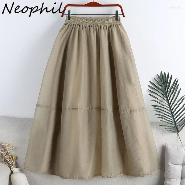 Jupes Neophile 2024 Organza Femmes POCHES SUMBRES ÉLASTIQUE MESH MESH TULLE MIDI JUPT A-LINE PATCHWORD DRAPED FALDA MUJER S220501