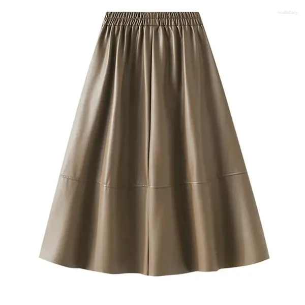 Faldas Neophil estilo coreano látex sarong mujeres invierno sólido 2024 retro pu faux cuero paraguas bolsillos gris midi falda s211101