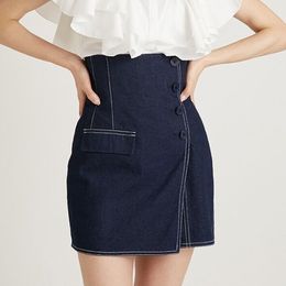 Skirts Neple Aankomst Japanse Mujer Faldas Zomer Slit denim rok hoge taille knop slanke culottes solide mode mini jupes 230313