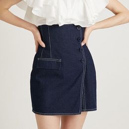 Faldas Neploe Llegada Mujer japonesa Faldas Verano Hendidura Falda vaquera Botón de cintura alta Culottes delgados Moda sólida Mini Jupes 230316