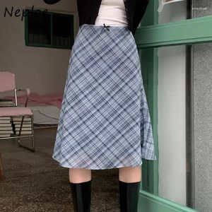 Jupes Neploe coréen vintage noire plaid 2024 jupe A-line d'été pour femmes y2k haute taille faldas mujer