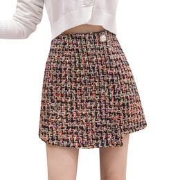 Jupes Nouveau automne et hiver Mini jupe femmes mode Tweed Plaid irrégularité une ligne jupes taille haute laine jupe courte femmes