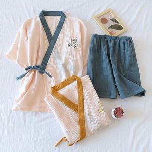 Jupes nouvelles printemps et été japonais kimono costume dames 100% coton crêpe shortsleeved shorts pamas twopiece set sets minces femmes