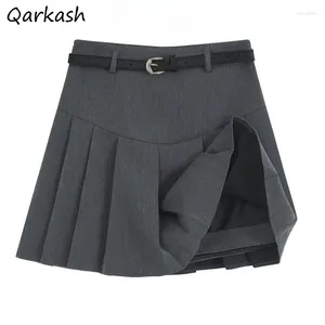 Skirts Office Lady Mini Pleated Women Summer With Belt Temperament Pure Chic Basic Vintage Classic Leisure Streetwear Arrive