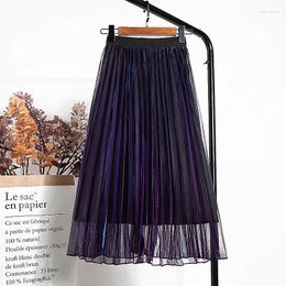 Jupes Ohryiyie brillant soie dégradé couleur tulle jupe femmes printemps été longue plissée femme violet élégant fête dame