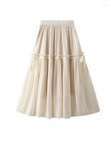 Jupes OHRYIYIE Doux Mince Jupe En Mousseline De Soie D'été Femmes Taille Haute A-ligne Femme Rose Vert Blanc Midi Long Tutu Jupe Longue