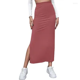 Jupes OMSJ Sexy Split Bodycon Skinny Skinny Crayer Jupe Couleur solide Couleur haute taille Stretchy Wrap Hip MAXI Half Feminin Vêtements