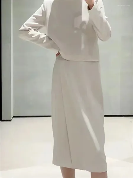 Faldas de una pieza para mujer, primavera 2024, mezcla de triacetato, Color sólido, temperamento versátil, suelta, informal, recta, larga, Jupe