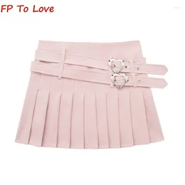 Faldas ootd rosa dulzura elegante botón de amor de amor