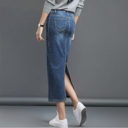 Rokken open zijrok voor vrouwen hoge taille denim rokken dames lange jeans rok vrouwelijke koker rok dames maxi jeans rokken 230801