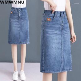 Rokken overtollige 5xl rechtop gesplitste denim causale a-line dames vintage streetwear faldas zomer mode elegante jean rok