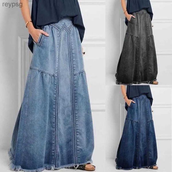 Jupes Surdimensionné mode rue jupe 2023 été une ligne Denim jupe femmes automne soleil jupe décontracté solide taille haute femmes jupe longue YQ240201