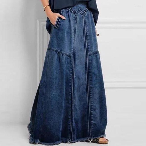 Jupes surdimensionnées mode rue jupe 2023 été une ligne Denim femmes automne soleil décontracté solide taille haute femmes longues