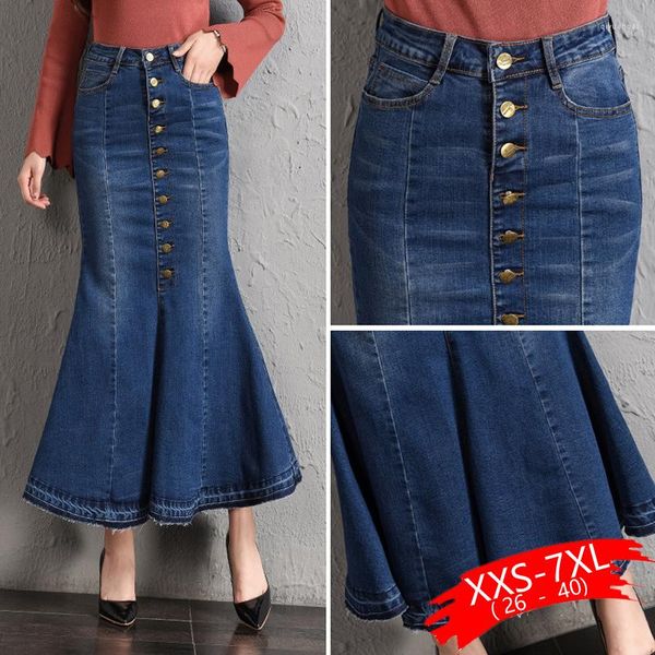 Faldas Oversize Flare Denim Long Button Up 4XL 6XL 7XL Mujeres Oversized Sexy Lady'S Bodycon hasta el tobillo Jeans