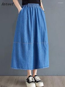 Faldas de gran tamaño elástica cintura alta primavera otoño verano informal lo suelto larga para mujer mezina 2024 ropa de falda