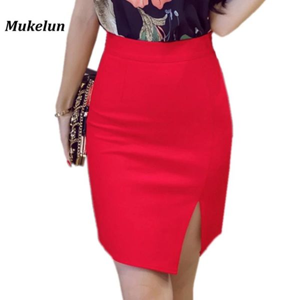 Faldas Falda de mujer de gran tamaño Pantalones cortos Verano 2022 Moda Sexy Cintura alta Oficina de trabajo formal Negro Rojo Damas Mini Falda Lápiz Mujer