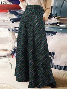 Jupes surdimensionnées femmes printemps robe d'été ZANZEA 2023 élégant vérifier décontracté haute Wasit Maxi jupe femme Aline Plaid Faldas Saia 230301