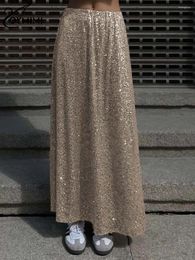 Jupes Oymimi Fashion Gold Glitter pour les femmes élégantes taille basse droite décontractée lâche cheville longueur jupe streetwear