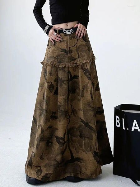 Faldas personalizadas de diseño de impresión interesante informal de falda larga para mujeres 2024 Street street hip-hop versátil y simple vintage Y2K