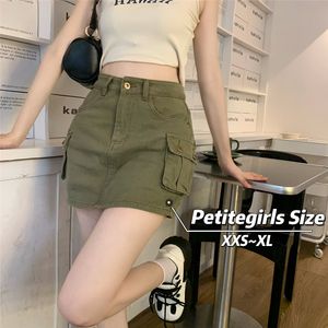 Faldas Niñas pequeñas Vintage dulce Cargo MIni falda de cintura alta Demin Bud Display Highet Culottes XS Autumn Aline Multi Pocket Sexy 230707