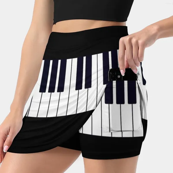 Jupes Piano Keys Jupe Femme Avec Poche Vintage Impression Une Ligne Vêtements D'été Noir Blanc Et