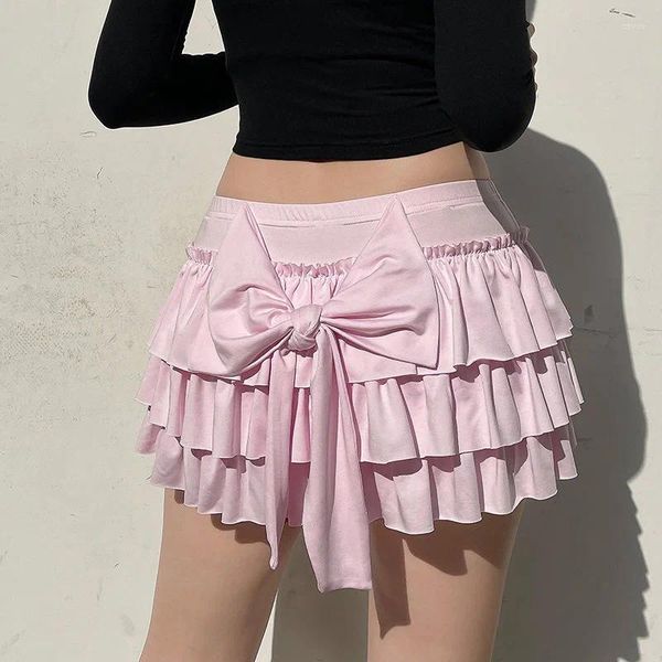 Faldas Pink arco plisado mini y2k sólido a-line kawaii lolita ruffle ballet sexy vestido corto casual para mujeres