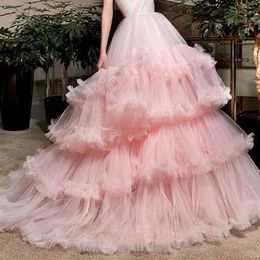 Jupes Rose Casual Kawaii Femmes Jupe Tulle Volants Couches Longueur De Plancher Robe De Bal Soirée Plus Taille Bal Sur Mesure