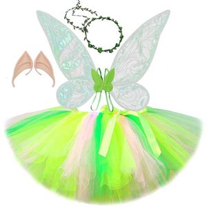 Jupes Pink Green Fairy tutu jupe Tenue pour filles Jungle Forest Elf Hobe Up Costumes For Kids Halloween Christmas Jirts with Wings Y240522