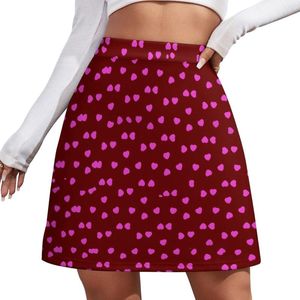 Jupes roses coeurs Pirnt jupe été Happy Valentine Streetwear décontracté a-ligne Kawaii Mini femme motif surdimensionné bas