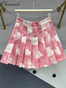 Rokken roze drukhenim rok vrouwelijk 2024 zomer mini Koreaanse mode slank fit anti-geeft geproduceerd geplooid short short