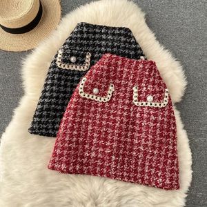 Jupes Pinkou Femmes Sweet Tweed Mini Zipper avec sous Shorts Noir Rouge Élégant Automne Hiver BA112