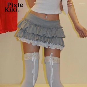 Jupes pixiekiki basse taille mini y2k coquette vêtements d'été 2024 femmes jupe à plusieurs niveaux en dentelle kawaii filles p84-cc15