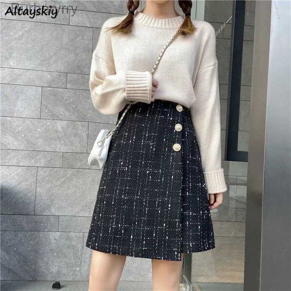 Jupes Jupes à carreaux femmes Chic bouton taille haute tout-match mode doux Ulzzang a-ligne filles doux Streetwear confortable offre spéciale CasualL231212