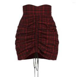 Rokken plaid dames hip drawstring hoge taille mini zomer preppy meisjes dans rok schattig slanke harajuku sexy Japan faldas