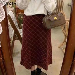 Jupes à carreaux femmes chaud Vintage automne littéraire a-ligne Style japonais filles élégantes taille haute tendre Harajuku décontracté Y2k Faldas