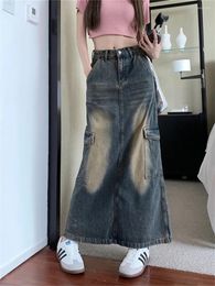 Jupes Plamtee 2023 High Street Jeanswear Maxi Femmes Automne Split Chic Bureau Lady Denim A-Line Slim Quotidien