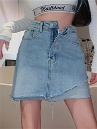 Jupes Plamtee 2023 Summer A-Line Mini Femmes Chic Taille Haute Night Club Office Lady Slim Denim Slim-Fit Jeanswear Party